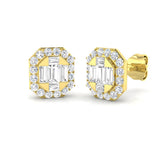 Stud Earrings with Octagon Diamond Halo Cluster | 0.5ct Gold