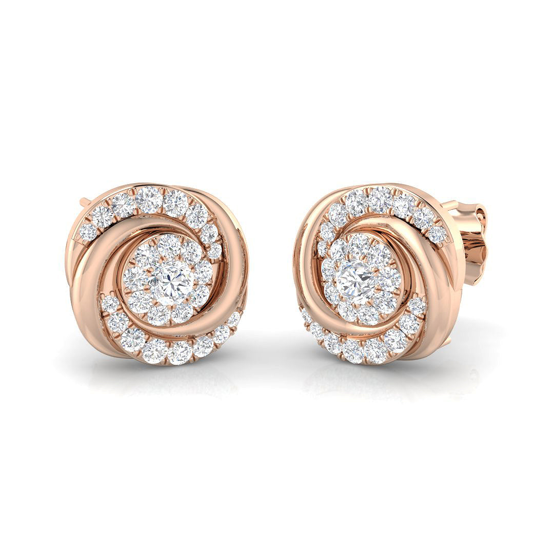 Elegant 0.50Ct Diamond Swirl Spiral Cluster Stud Earrings