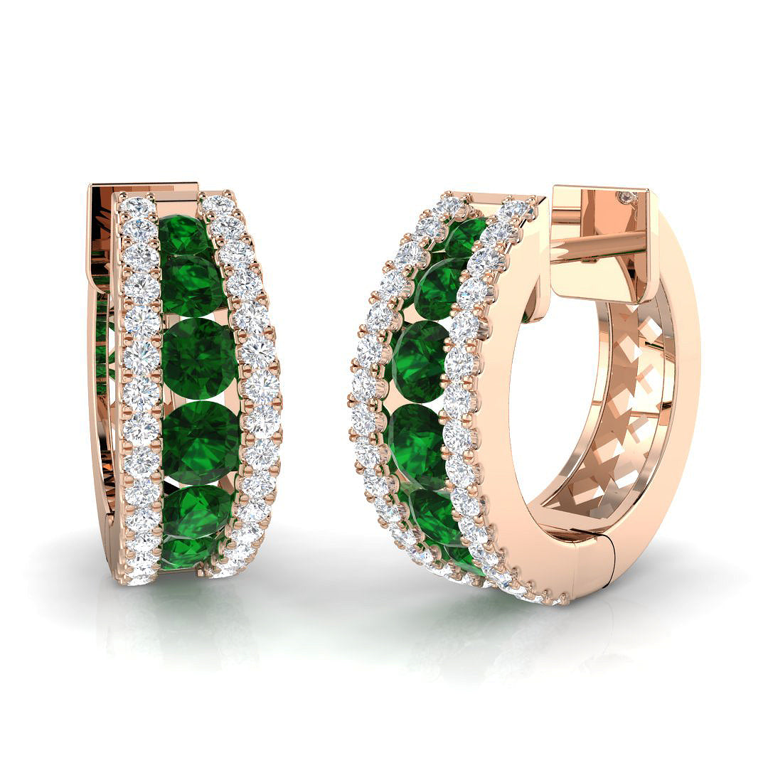 Hoop Earrings - Giggy Luxury 1.25ct Emerald Diamond Gold
