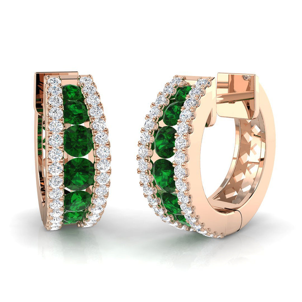 Hoop Earrings - Giggy Luxury 1.25ct Emerald Diamond Gold