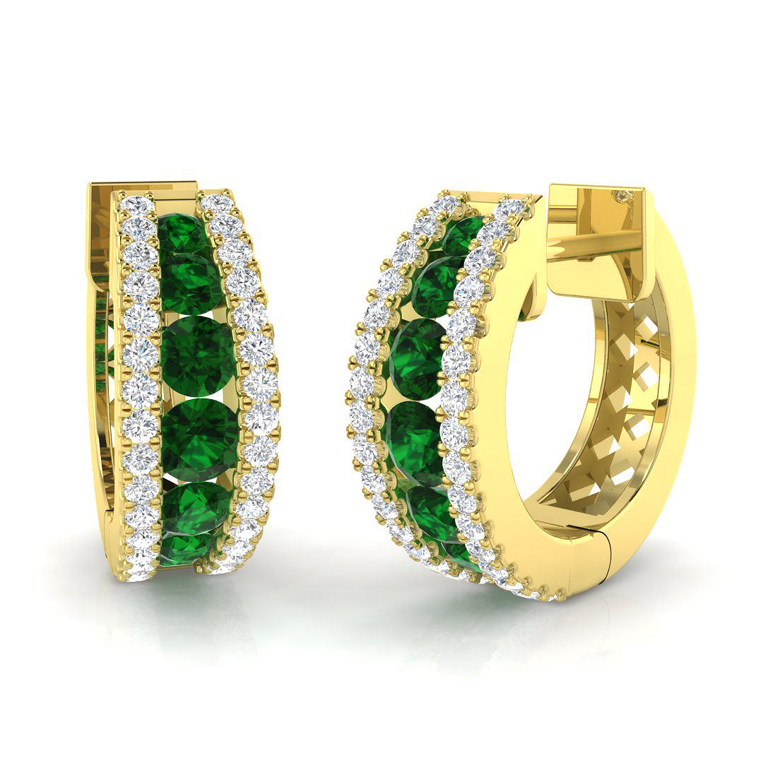 Hoop Earrings - Giggy Luxury 1.25ct Emerald Diamond Gold