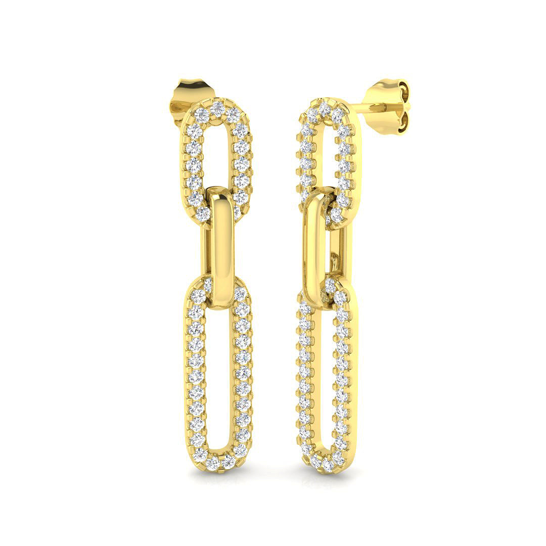 Bexly 1ct Gold Drop & Trilogy Diamond Earrings - Luxury Fine Jewelry
