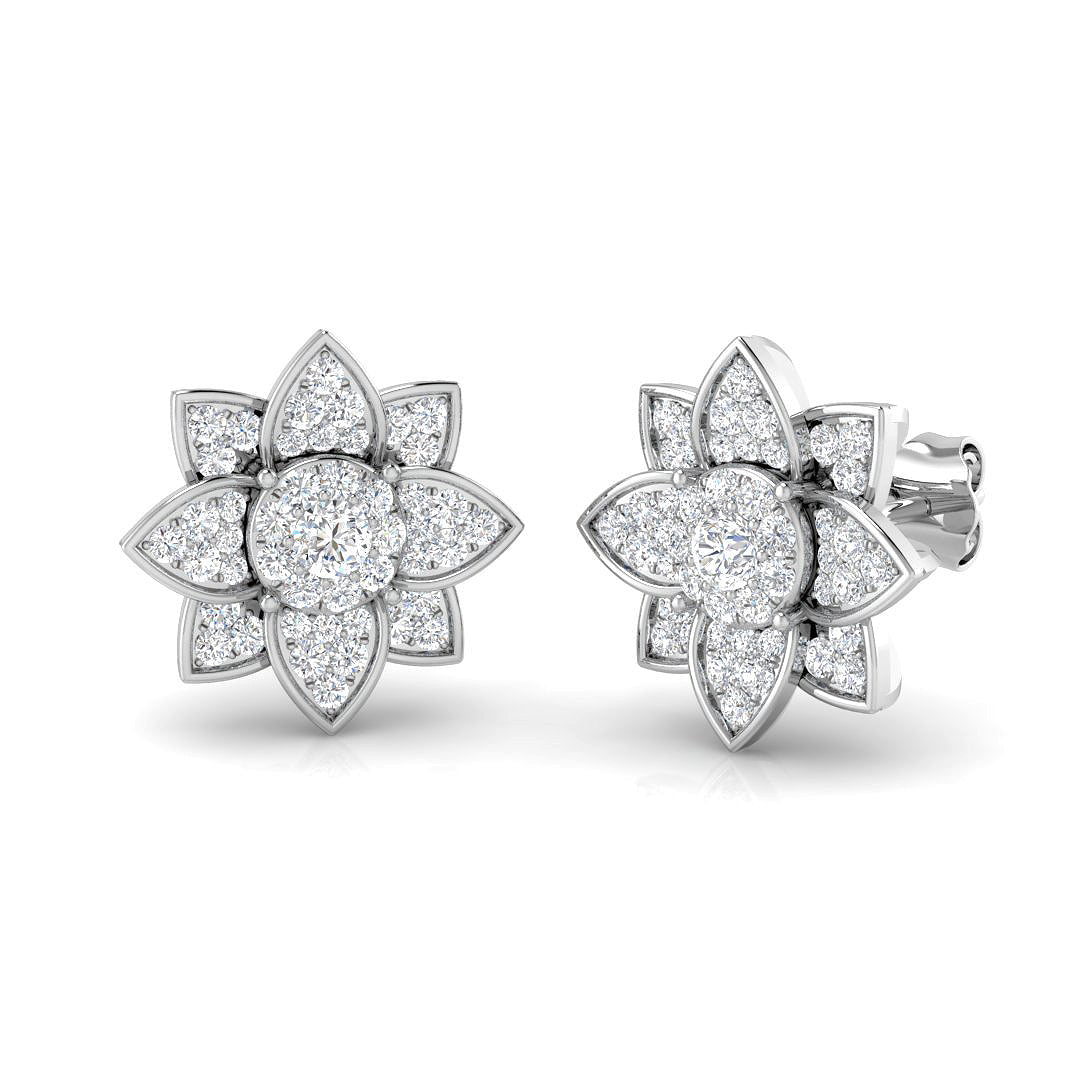Stunning 1.0Ct Diamond Lotus Floral Stud Earrings in Rose Gold