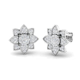 Stunning 1.0Ct Diamond Lotus Floral Stud Earrings in Rose Gold