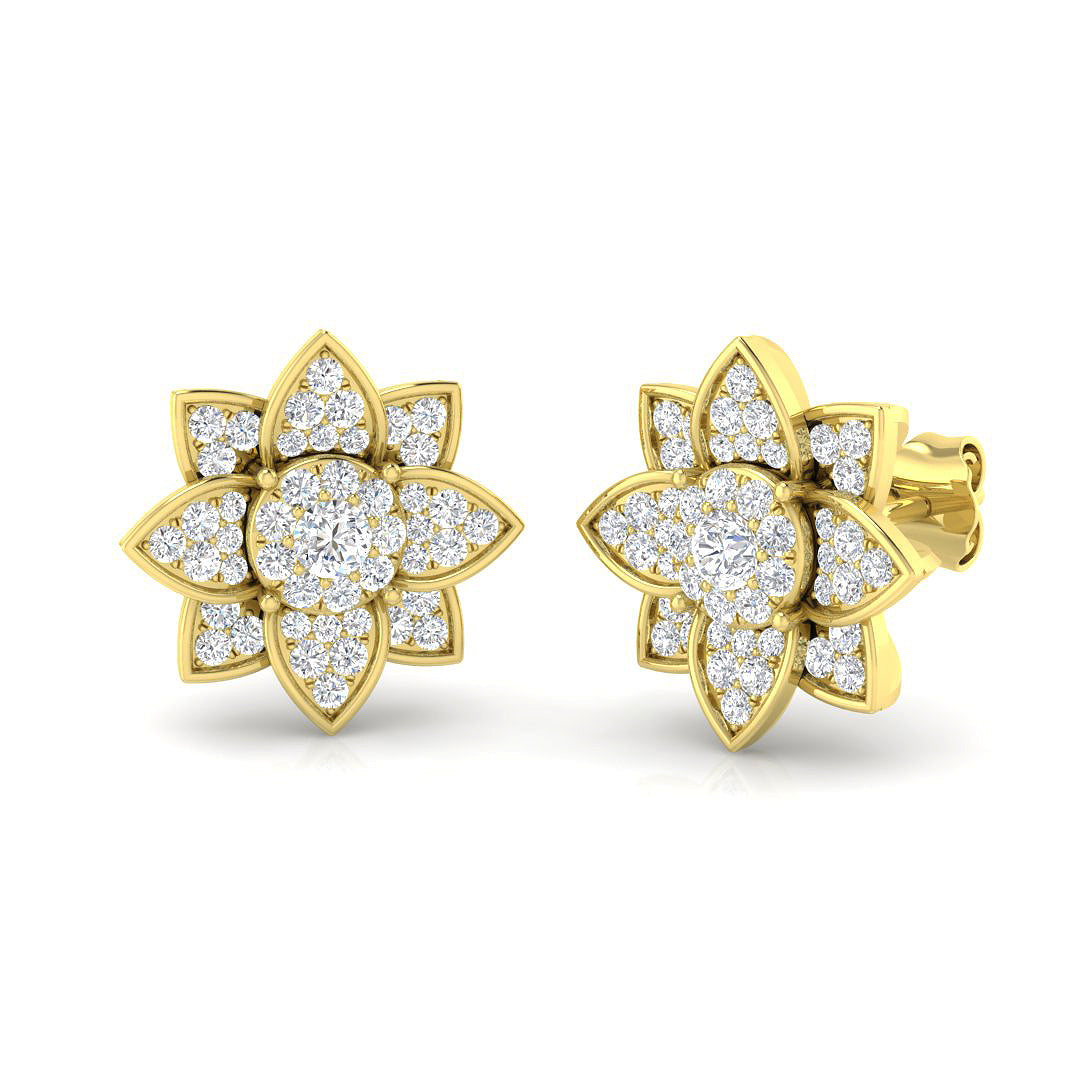 Stunning 1.0Ct Diamond Lotus Floral Stud Earrings in Rose Gold