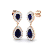 Pear Shaped Halo Dangle Earrings Rose Gold