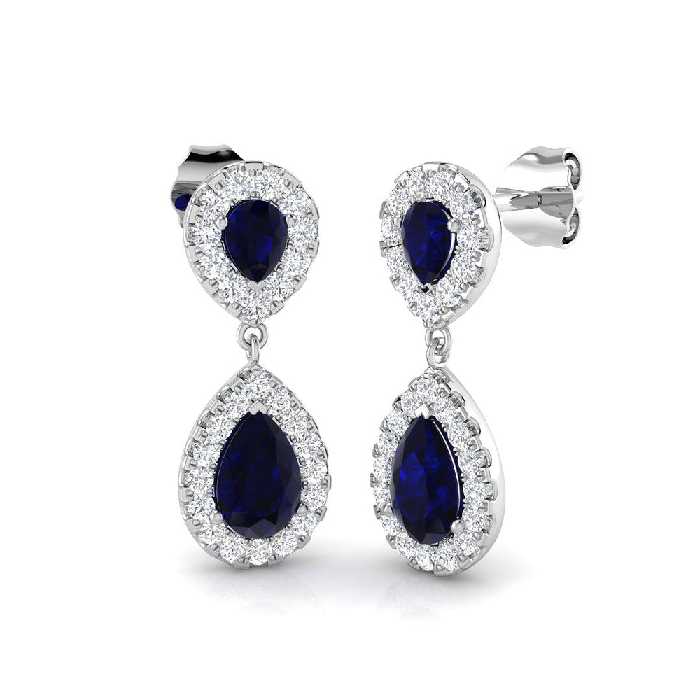Pear Shaped Halo Dangle Earrings