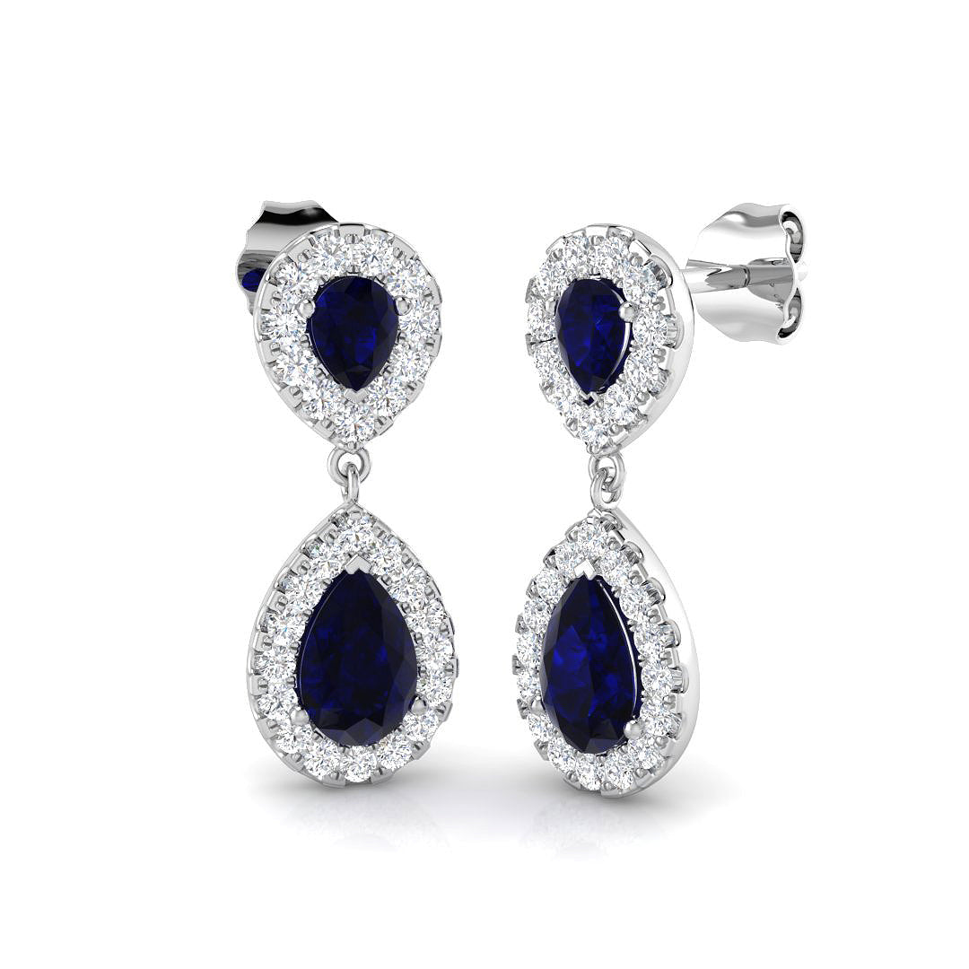 Pear Shaped Halo Dangle Earrings