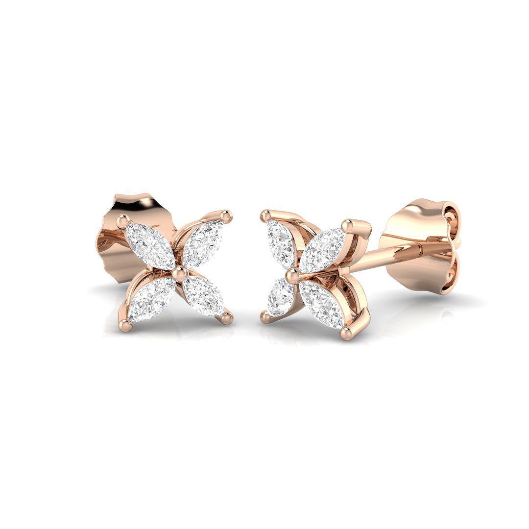 Stud Earrings with Marquise Cut Diamond Floral Cluster