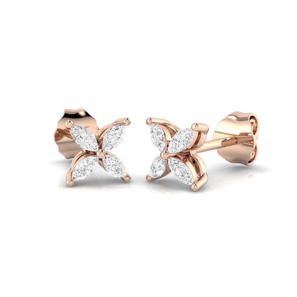 Stud Earrings with Marquise Cut Diamond Floral Cluster
