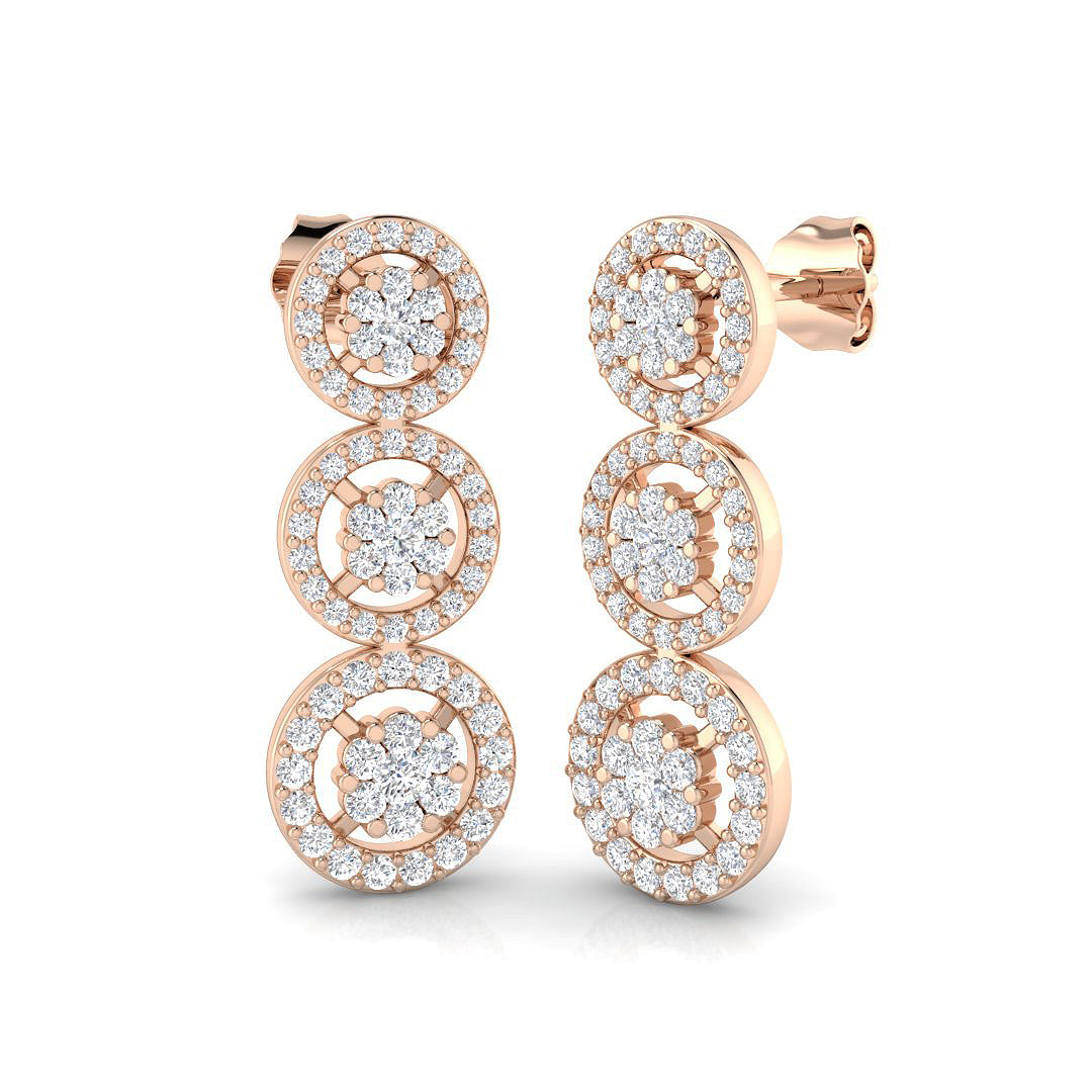 Trooy 1ct Gold Drop & Trilogy Diamond Earrings - Elegant Jewelry Design