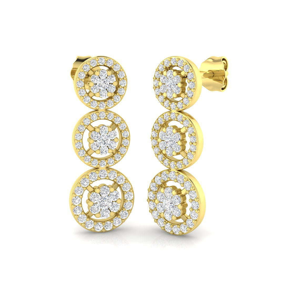Trooy 1ct Gold Drop & Trilogy Diamond Earrings - Elegant Jewelry Design