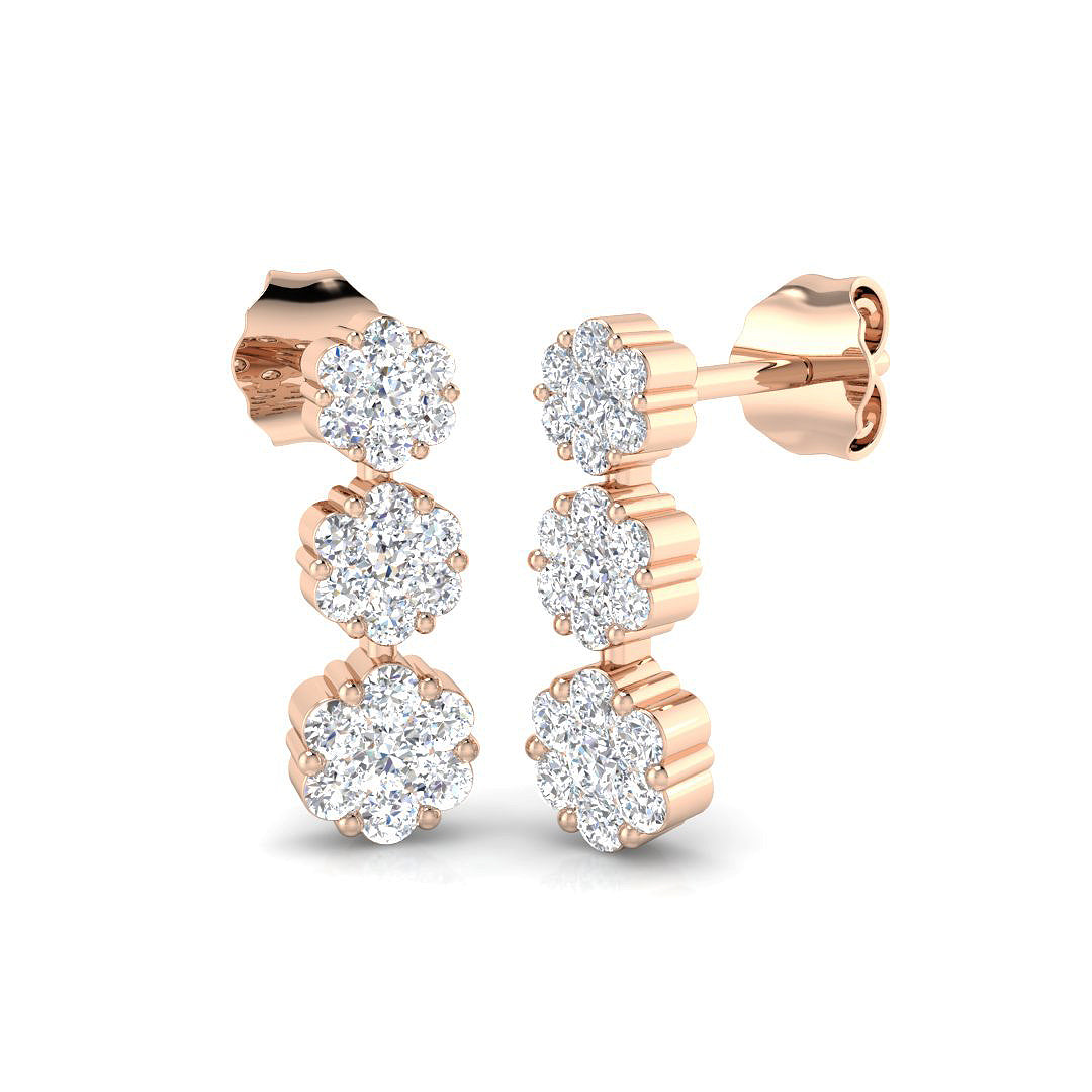 Ensoy Gold Drop & Trilogy Diamond Earrings - Elegant Luxury Jewelry