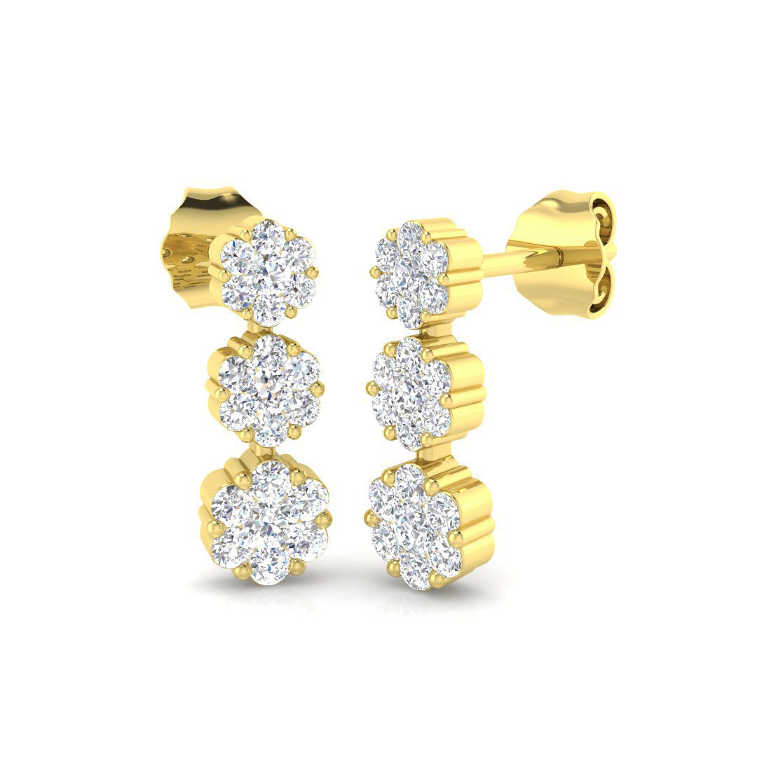 Ensoy Gold Drop & Trilogy Diamond Earrings - Elegant Luxury Jewelry