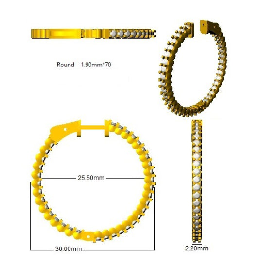 Boucles d'oreilles créoles en or avec diamants ronds naturels/de synthèse - Poinçonnées au Royaume-Uni