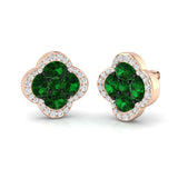 Emerald diamond clover earrings in prong set emerald gemstones