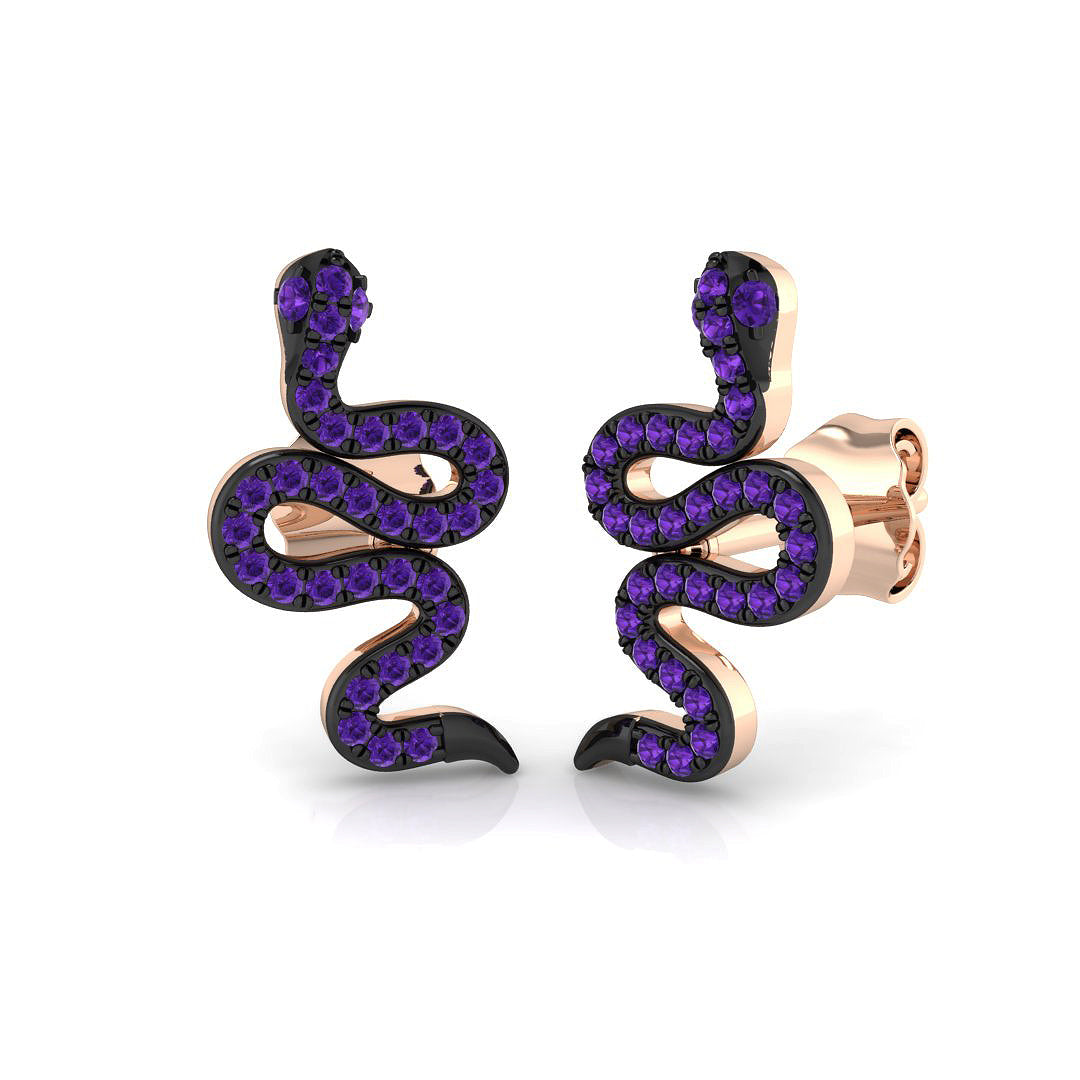 Breathtaking 0.20 Ct Purple Amethyst Snake Stud Earrings in White Gold