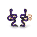 Breathtaking 0.20 Ct Purple Amethyst Snake Stud Earrings in White Gold