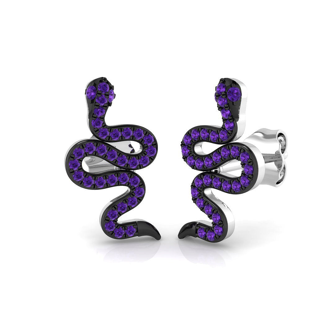 Breathtaking 0.20 Ct Purple Amethyst Snake Stud Earrings in White Gold