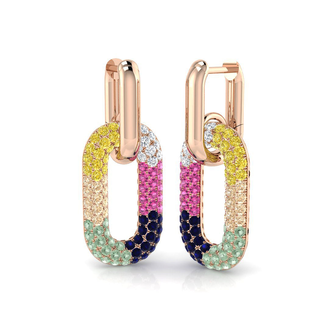 Luxury 2.0Ct Multi-Color Gemstone Paperclip Link Drop Earrings