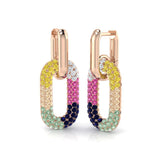 Luxury 2.0Ct Multi-Color Gemstone Paperclip Link Drop Earrings