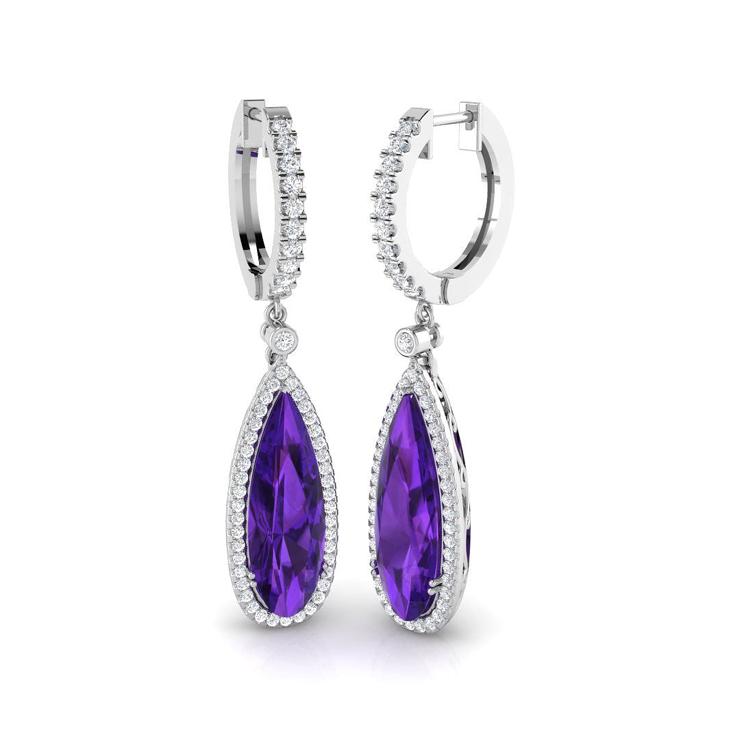 Engoy Amethyst and Diamond Gold Earrings, 6ct-7ct Luxury Jewelry