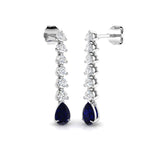 1.41ct Blue Sapphire & Natural Diamond Pear Cut Drop Earrings in 18K White Gold