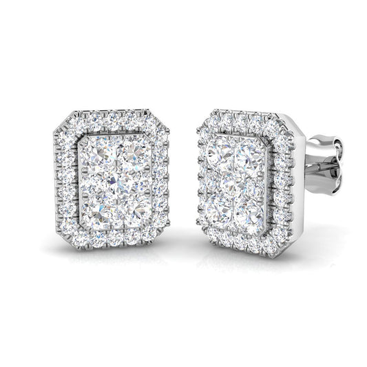 Lab & Natural Diamond Halo Cluster Stud Earrings | 9K/18K Gold & Platinum