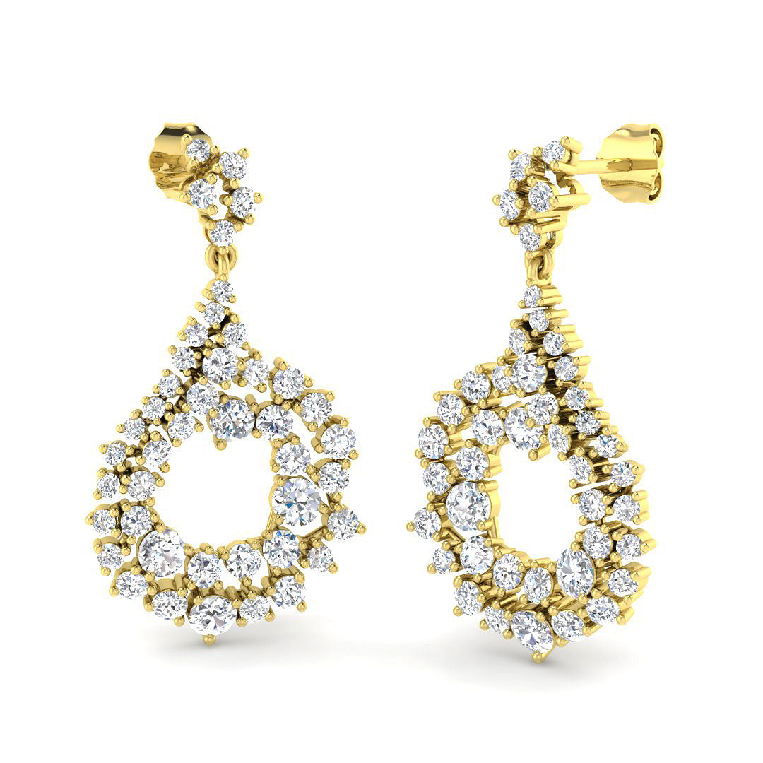 Luvly 3ct Gold Drop & Trilogy Diamond Earrings - Luxury Jewelry