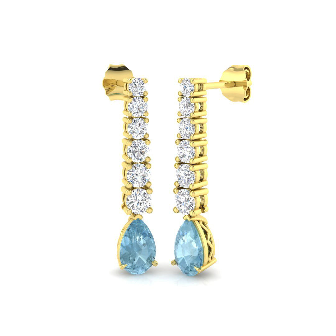 Elegant Tiddy Aquamarine Diamond Earrings in Gold | Luxury 3-5ct