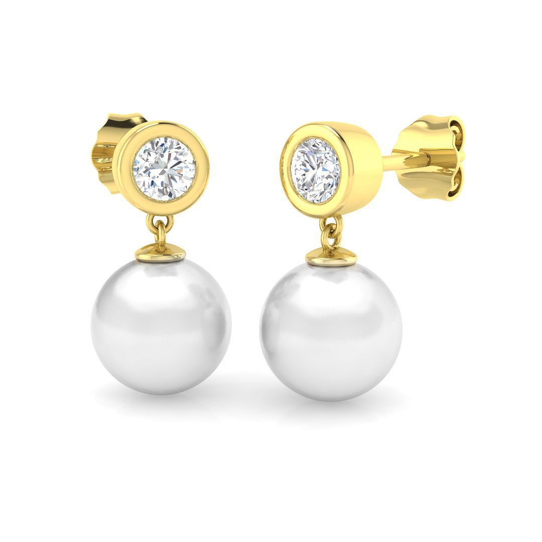 Colby 8ct Gold Pearl Diamond Earrings - Luxurious Designer Jewelry