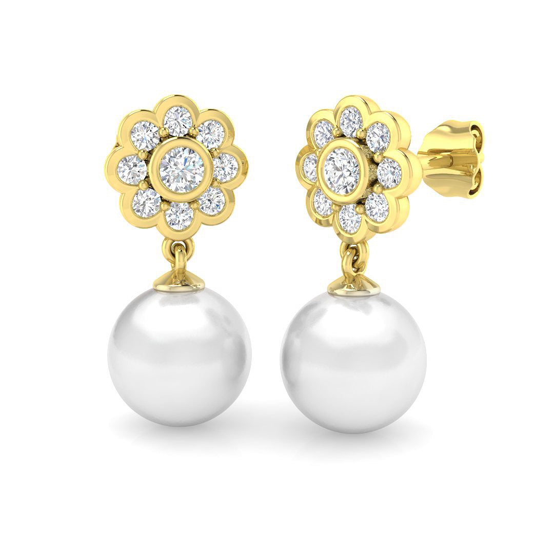 "Donal Luxury 13ct Gold Pearl Diamond Earrings - Elegant Jewelry"