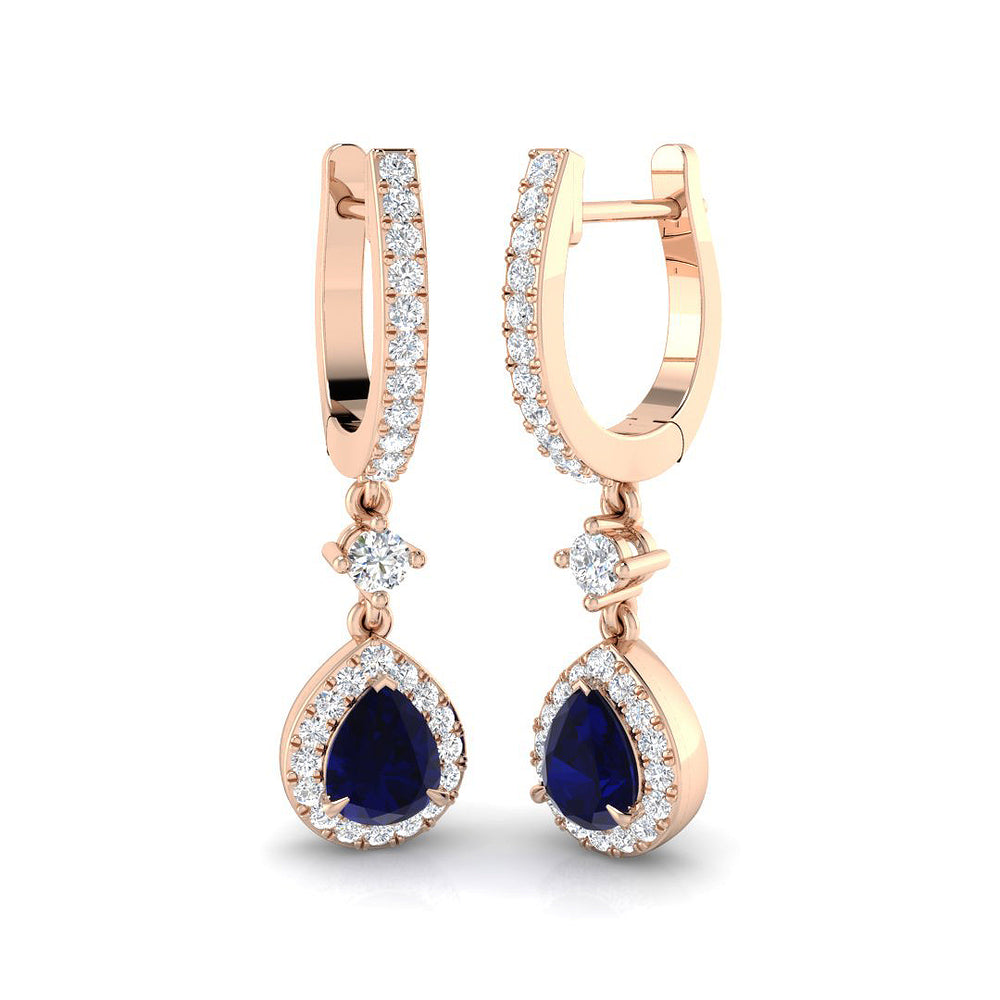 Hoop Earrings - Tinky Luxury 1.25ct Blue Sapphire Gold