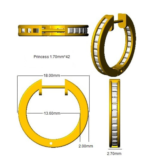 Boucles d'oreilles créoles en or serties de diamants naturels taille princesse F/VS - Fabrication britannique