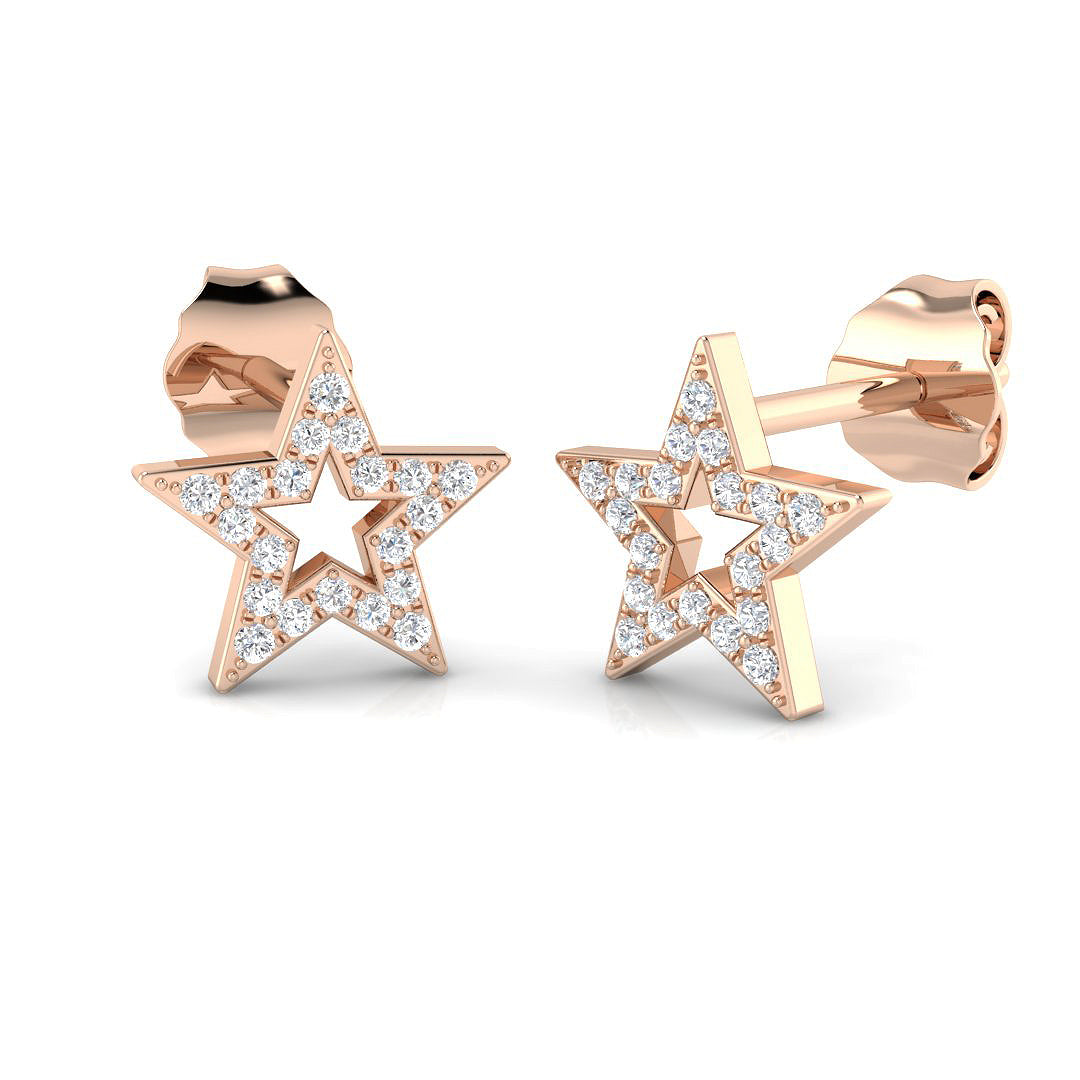 Stud Earrings with Open Star Diamond Pavé | 9kt Gold