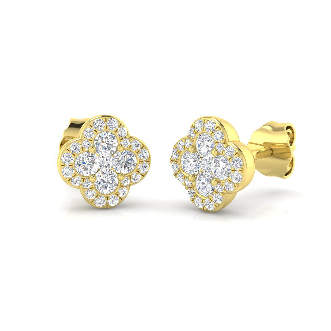 18k Yellow Gold 0.44ct Natural Diamond Clover Earrings