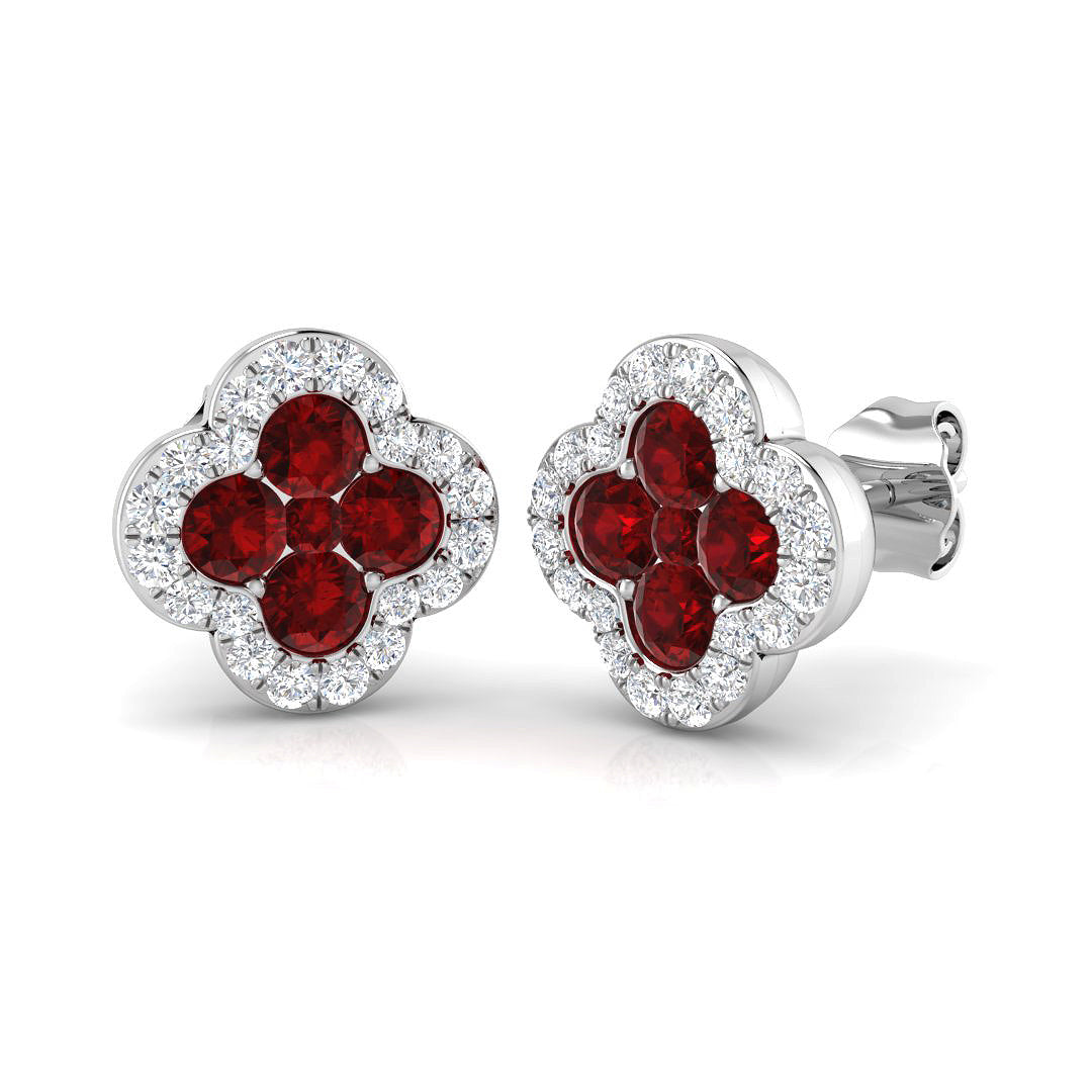 1.16ct Ruby & Natural Diamond Round Cut Drop Earrings in 18K White Gold