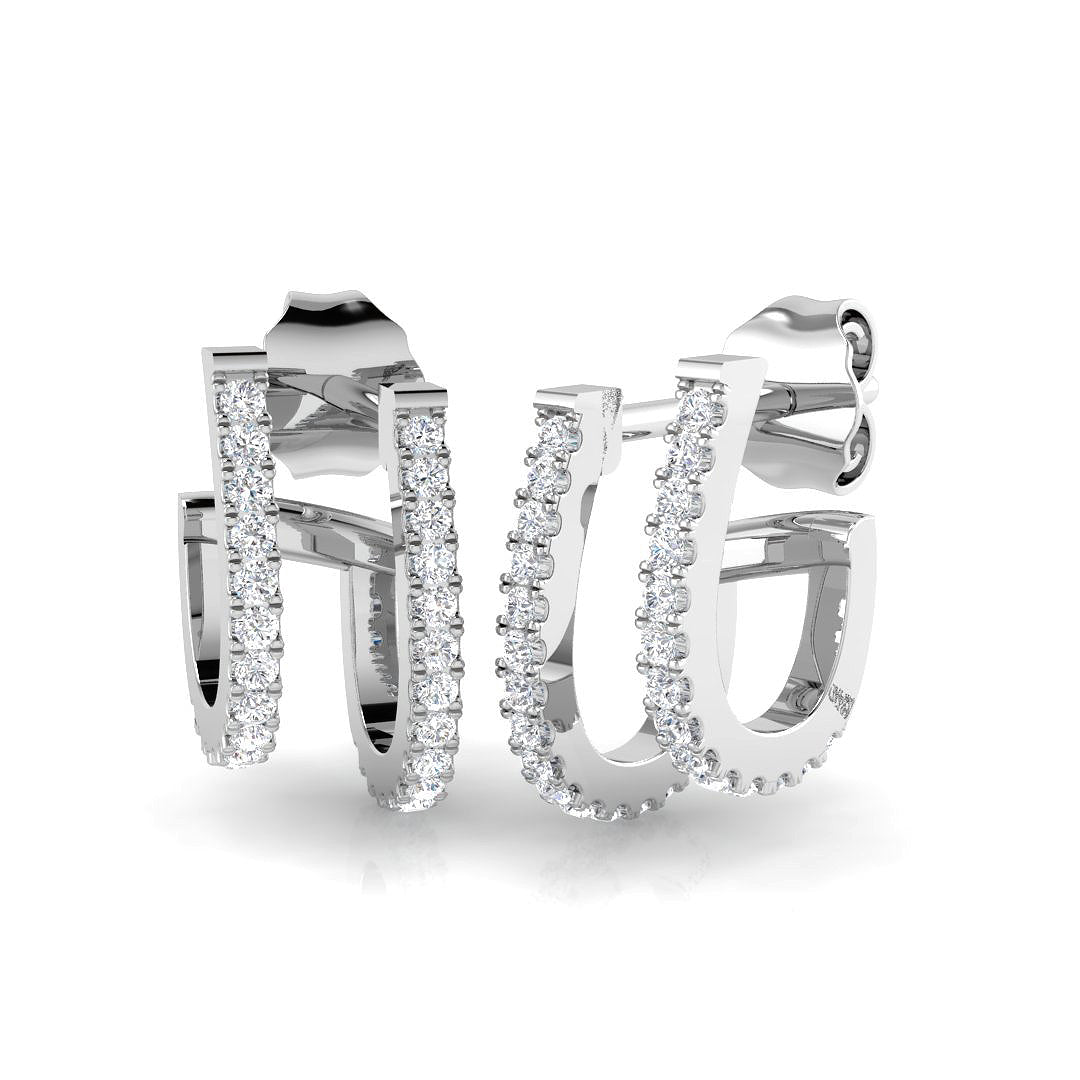 0.33 Ct Double Row Diamond Stud Earrings | White Gold J-Hoop Studs