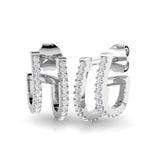 0.33 Ct Double Row Diamond Stud Earrings | White Gold J-Hoop Studs