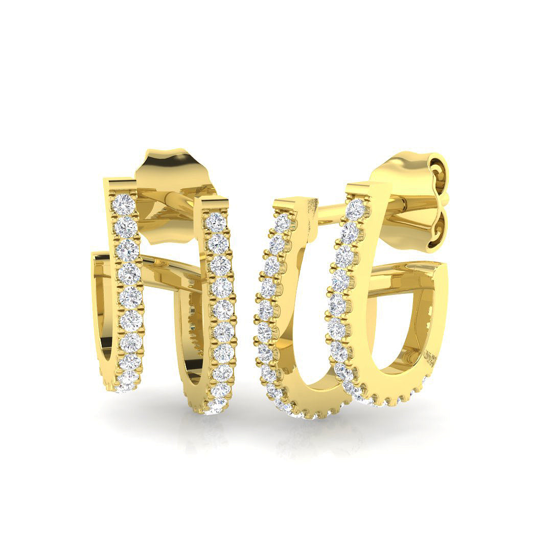 0.33 Ct Double Row Diamond Stud Earrings | White Gold J-Hoop Studs