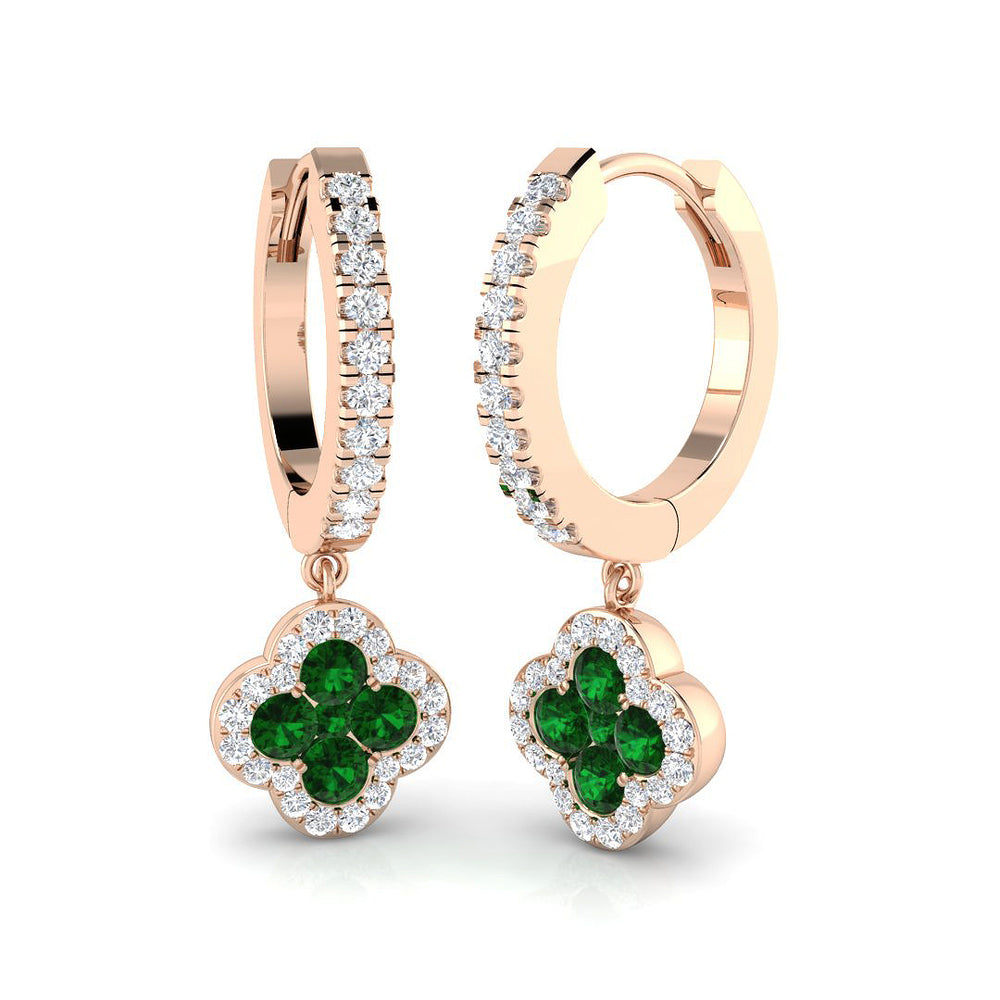 Hoop Earrings - Easel Luxury Clover Diamond Emerald Gold