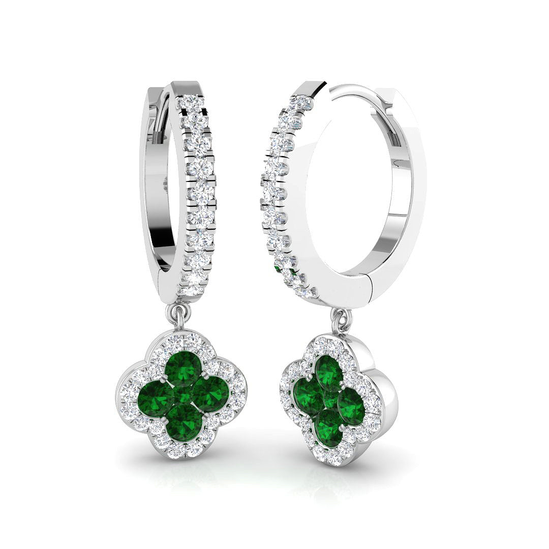 Hoop Earrings - Easel Luxury Clover Diamond Emerald Gold