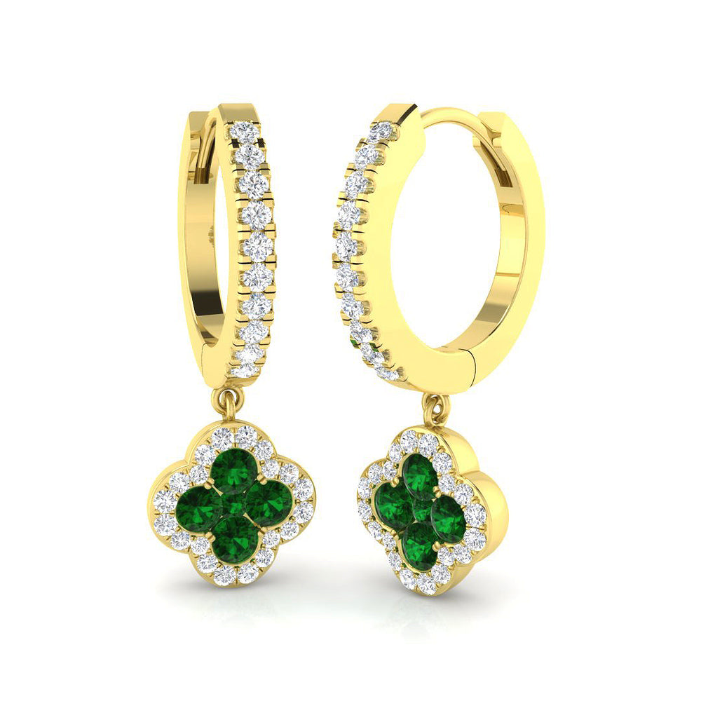 Hoop Earrings - Easel Luxury Clover Diamond Emerald Gold