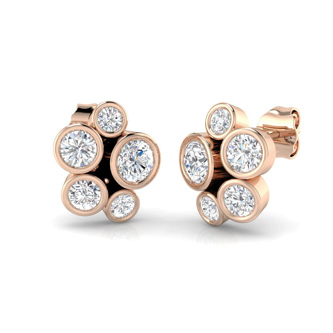 Breathtaking 1.75 Ct Round Diamond Bubble Cluster Earrings