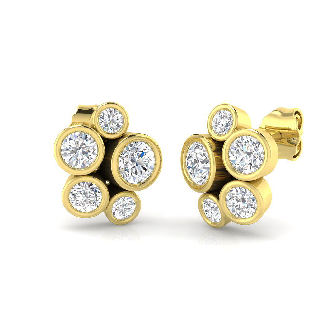 1.20 Carat D-E/VS Lab Grown Diamond Fancy Earring 9k Yellow Gold Ready To Ship