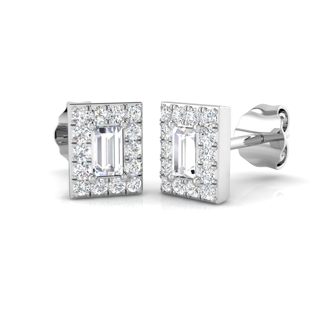 0.33 Ct Emerald Cut Diamond Halo Earrings in Yellow Gold