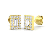 0.33 Ct Emerald Cut Diamond Halo Earrings in Yellow Gold