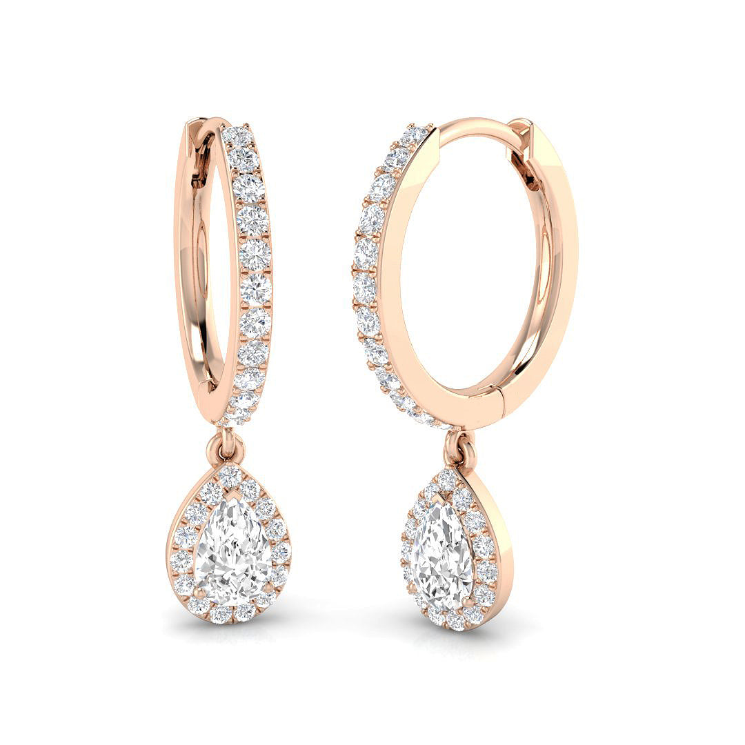 "Lovey Drop & Trilogy Gold Diamond Earrings – Elegant Luxury Style"