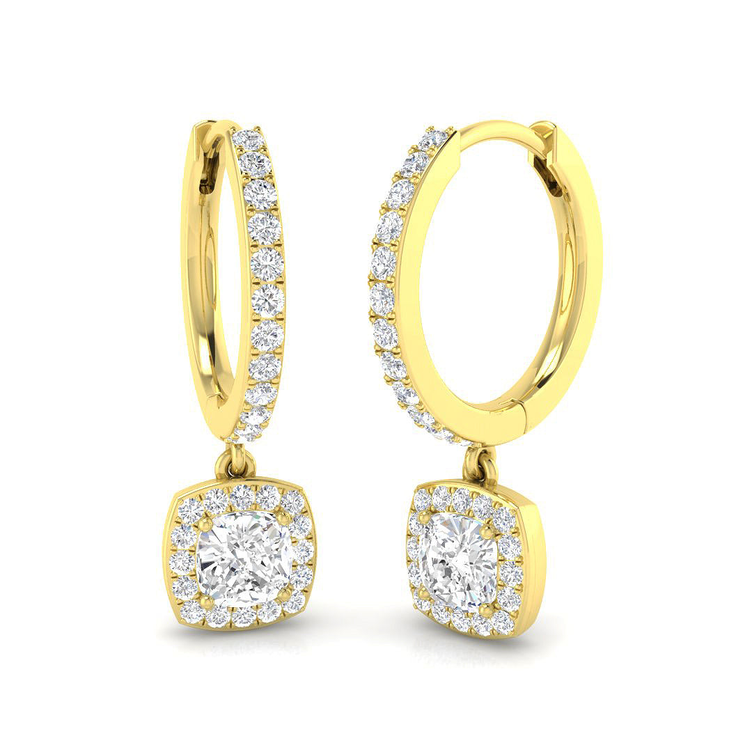 Entoy 1ct Gold Drop & Trilogy Diamond Earrings - Luxury Jewelry