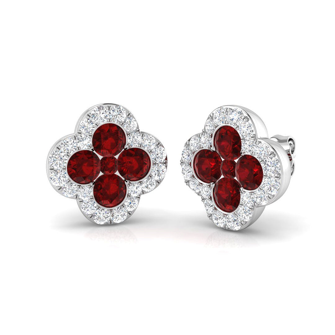 3.06ct Ruby & Natural Diamond Round Cut Drop Earrings in 18K White Gold